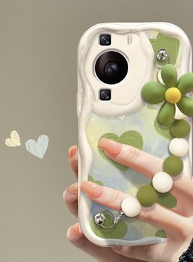 cxk适用华为P60手机壳荣耀90/70绿色爱心链条mate50pro全包软壳nova9