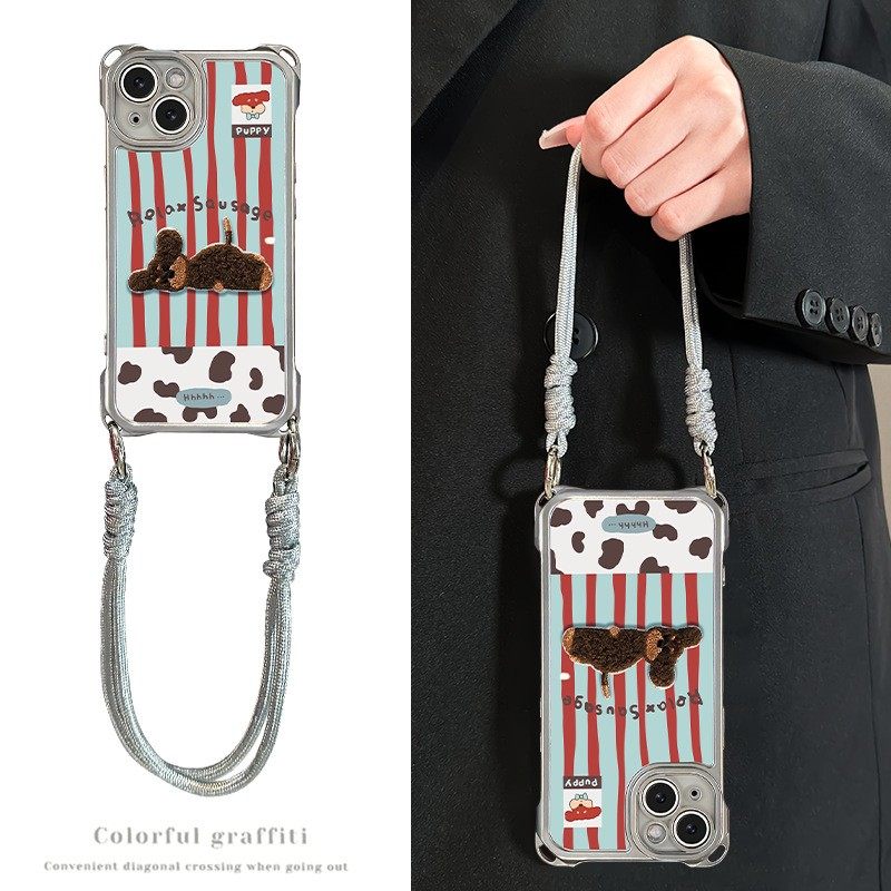 cxk条纹毛绒小狗适用苹果17手机壳iphone15promax电镀16四角挂绳14女,3C数码配件,手机保护套/壳,淘宝优惠券,粉丝福利购,淘宝优惠卷