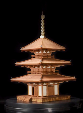 日本木制手工拼装小林工艺1/85法起寺三重塔立体益智模型礼物玩具