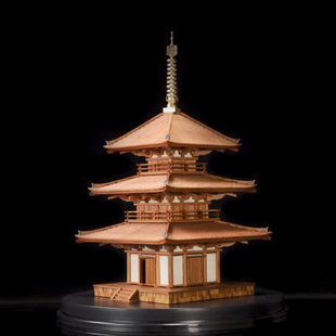 日本木制手工拼装 小林工艺1 85法起寺三重塔立体益智模型礼物玩具