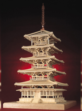 日本木制手工拼装小林工艺1/40法隆寺五重塔结构益智模型礼物玩具
