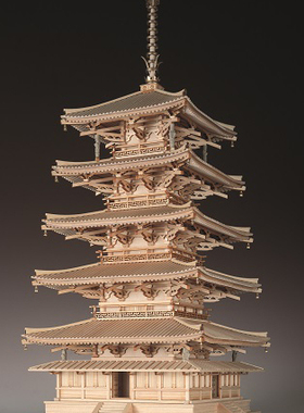 日本木制手工拼装woodyjoe1/75法隆寺五重塔立体益智模型礼物玩具