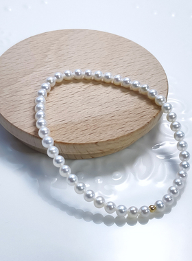 强光近圆天然淡水小珍珠手链弹力绳手串韩版极简轻奢百搭气质优雅