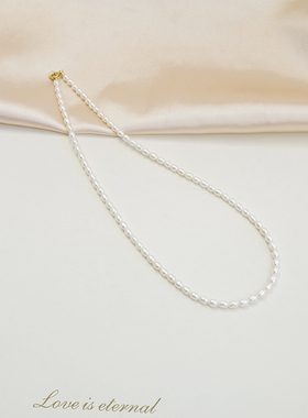 2-3mm极细迷你无核天然淡水小米粒珍珠项链锁骨链叠戴14K包金颈链