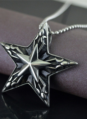 朋克风五角星钛钢项链吊坠首饰品