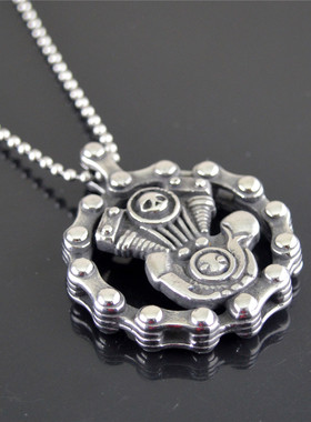 朋克风钛钢骷髅发动机男士吊坠