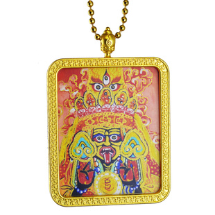 藏族护身札记拉姆唐卡项链民族风黑财神文殊菩萨吊坠文创饰品