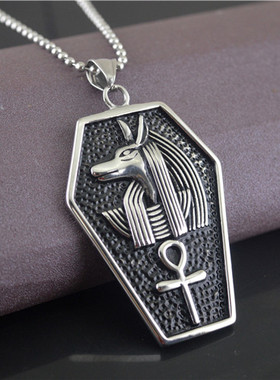 欧美时尚潮流个性复古狗头安卡十字嘻哈钛钢项链吊坠首饰品STN786