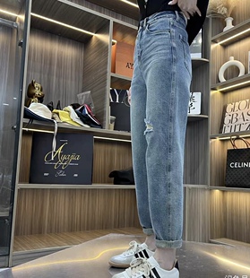 四季 磨砂破洞裤 款 老爹裤 破洞修身 阿雅家正品