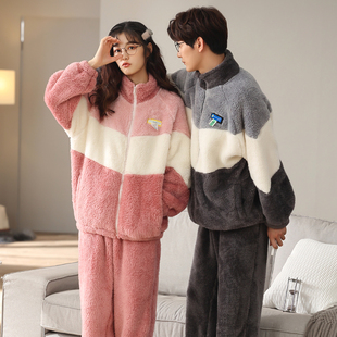 情侣睡衣冬季珊瑚绒加厚加绒一男一女法兰绒家居服可外穿保暖套装