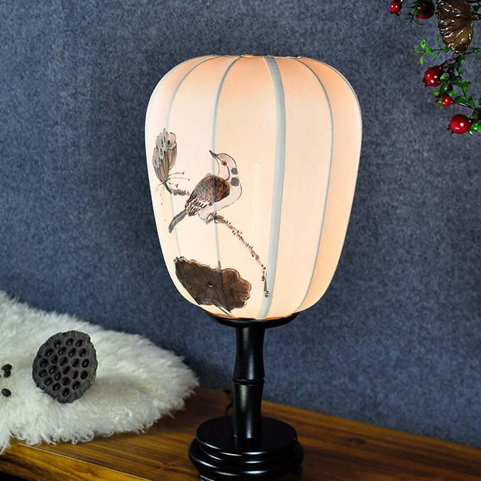 新中式灯布艺手工编织书房灯禅意复古客厅灯古典手绘调光台灯