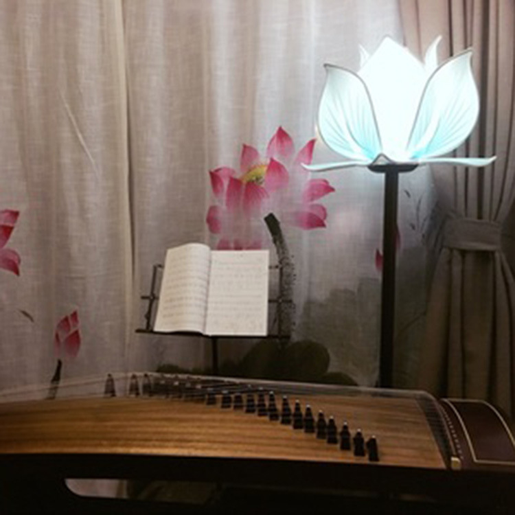 中式落地莲花灯禅意客厅书房荷花灯卧室仿古实木佛供灯古筝落地灯