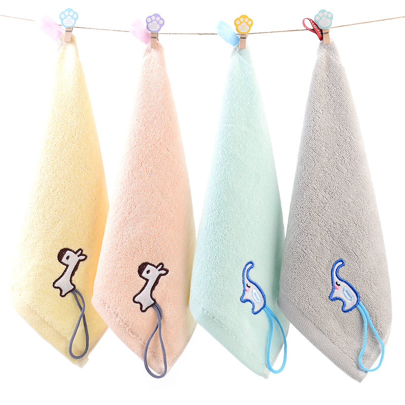 纯棉宝宝小方巾卡通挂式儿童洗澡巾不掉毛幼儿园柔软吸水洗脸毛巾