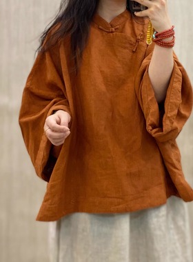 如眸原创夏款亚麻新中式复古休闲百搭盘扣上衣ZQ52045