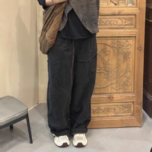 如眸原创设计手工缝线毛边裤 子ZQ58002