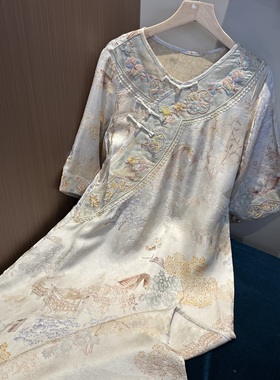 新中式改良中式斜襟春夏季女装宽松连衣裙-