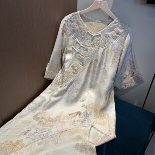 新中式改良中式斜襟春夏季女装宽松连衣裙-