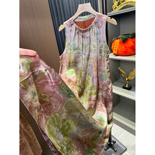 【香云纱·莫奈花园】非遗丝绸无袖连衣裙女夏季宽松显瘦度假裙