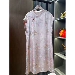 宽松显瘦气质连衣裙女夏季 新中式 国风香云纱刻花无袖