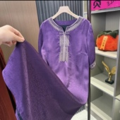 紫新中式 圆领盘扣刺绣连衣裙女 新款 国风时尚 百搭夏季