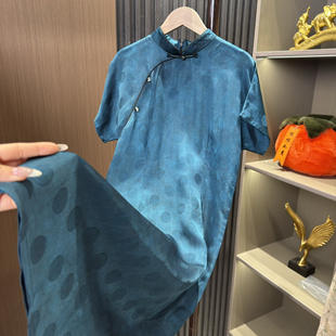 短袖 香云纱.旗袍 复古改良旗袍女夏季 气质显瘦收腰 新款