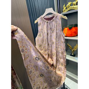 【香云纱·敦煌宝相花】无袖丝绸连衣裙女夏季显瘦度假裙