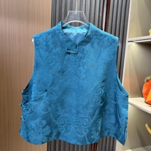 轻奢百搭无袖 中国风夏季 新中式 斜襟立领上 蓝调
