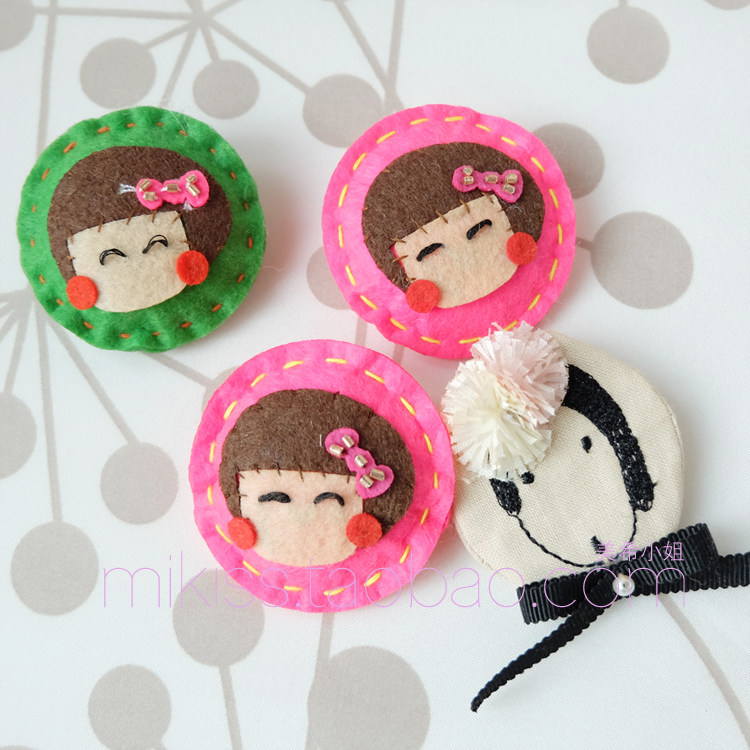 卡通纯手作手工制作小动物安全胸针别针娃娃头不织布毛毡布限量
