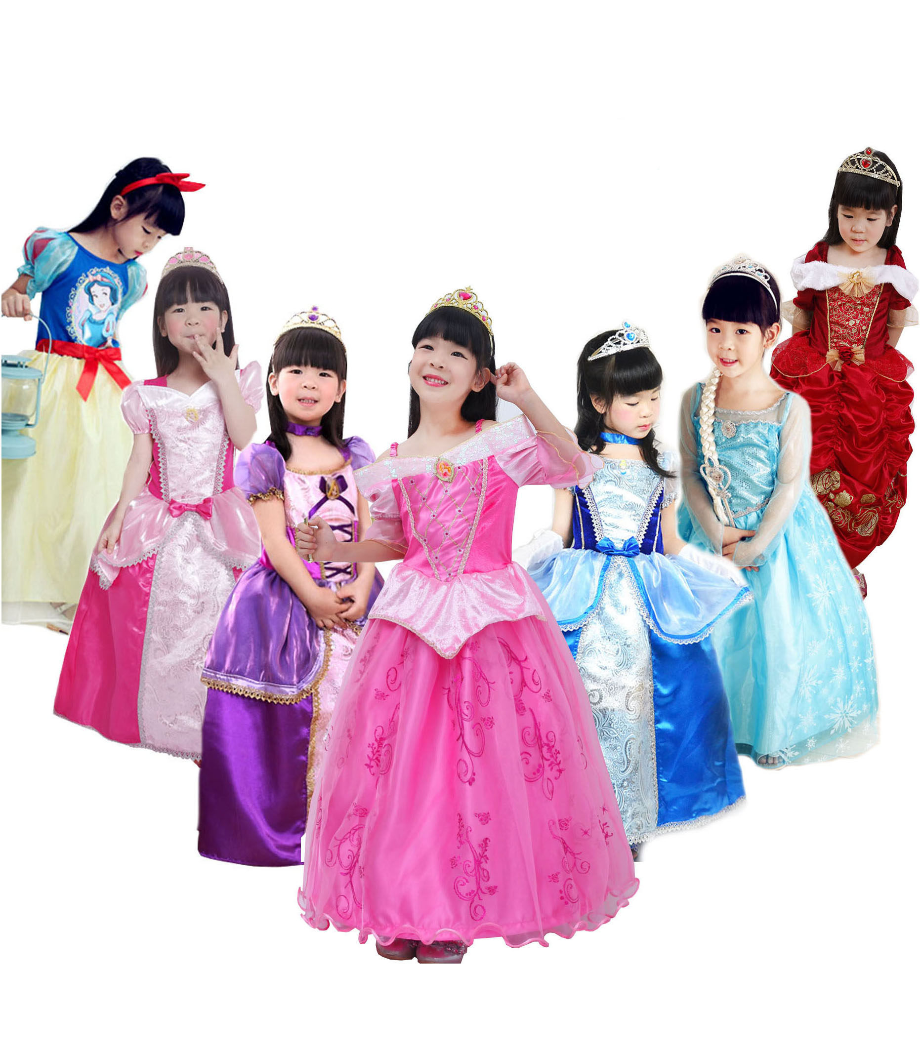万圣节女童cos纱连衣裙白雪长发贝尔公主灰姑娘冰雪奇缘艾莎安娜