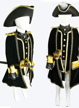 万圣节男童cosplay王子加勒比海盗伯爵士绅士舞台黑色礼服