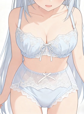 17N1日系大码刺绣蝴蝶结薄棉杯文胸套装90BCD85CDE80EDCB75粉白蓝