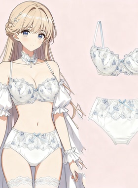 1783清新白刺绣蝴蝶结大码文胸套装内衣日本薄棉90BDC85BCDE80C70