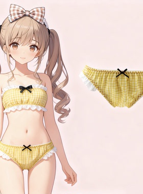 49R1小葱内衣格子内裤少女三角裤中腰可爱胖次二次元田园洛丽塔蓝