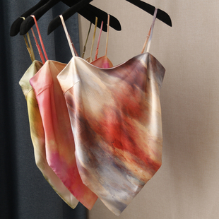 新款 气质条纹蝴蝶结一字肩露肩性感绑带印花肚兜吊带背心 内搭时尚