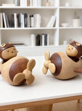 飞行员小飞机原木桌面摆件创意可爱家居装饰摆件工艺品高档伴手礼