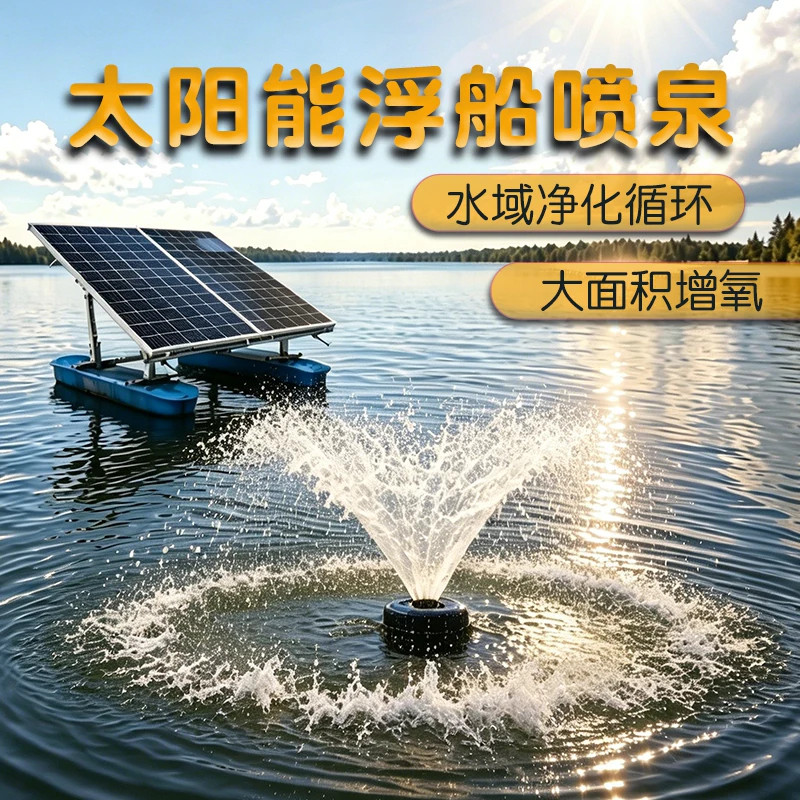 太阳能鱼塘增氧机大型大功率浮水泵喷泉制氧户外池塘河道治理曝气