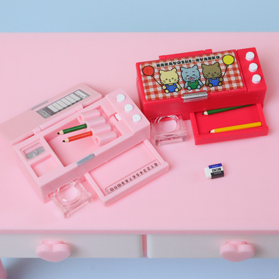 迷你文具盒微缩铅笔盒橡皮尺子模型仿真食玩过家家玩具摆件道具