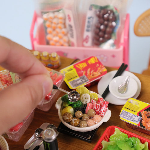 包邮迷你食玩微缩仿真火锅手工粘土牛肉丸子模型豆腐干肥牛羊肉卷