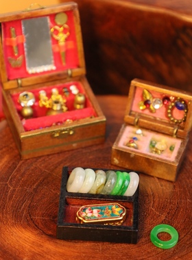 微缩食玩迷你玩具中式古风首饰盒嫁妆玉镯模型6-12分OB娃屋bjd