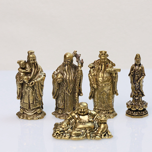 迷你微缩仿真模型铜制弥勒佛观音福禄寿摆件娃屋场景配件