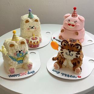 ins韩国立体卡通小动物造型小猪小狗小老虎创意定制生日蛋糕上海