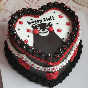 复古爱心日本熊本熊黑色卡通创意定制动物奶油生日蛋糕上海同城