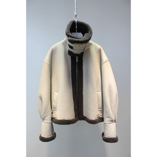 高品质 轻柔进口羊皮毛一体时尚百搭机车款皮草外套女士