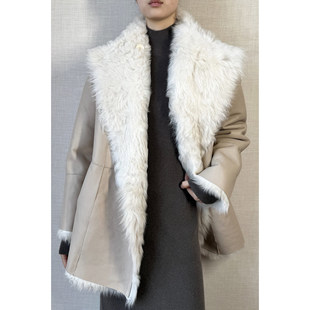 Zoehope 进口西班牙托斯卡纳羊皮毛一体立领中长款皮草外套女