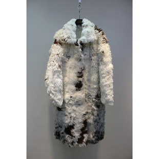 进口西班牙提格拉多羊皮毛一体时尚H形翻领长款皮草外套女