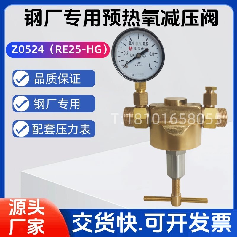 Preheated oxygen pressure reducing valve Z0524 Pressure reducing valve with pressure gauge RE25-HG steel factory special external thread G3 4