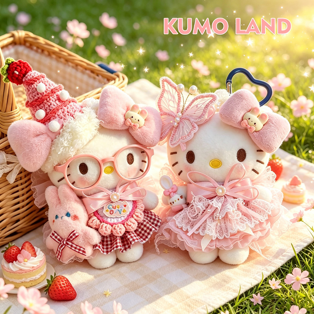 日本Kumo land凯蒂猫哈喽kitty玩偶包包挂件草莓粉色毛绒包挂饰