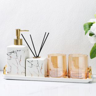 酒店卫浴结婚洗漱用品套装 高端轻奢刷牙杯五件套浴室漱口杯情侣