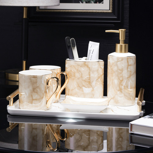 高端鎏金陶瓷洗漱套件