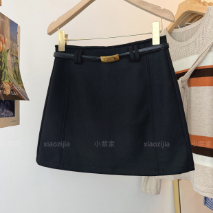 黑色高腰a字简约纯色韩版短裙女春秋新款打底外穿显瘦包臀半身裙